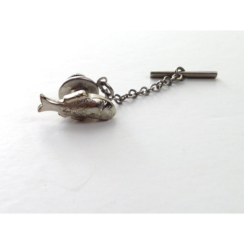 Vintage Silver Tone Fish Tie Tack Lapel Pin Small Trout Bass Nature Jewelry 3/4"